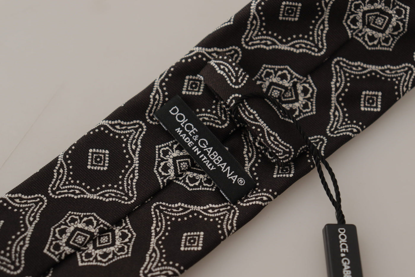 Dolce & Gabbana Schwarz Weiß Quadrat Geometrischer Druck Verstellbare Krawatte