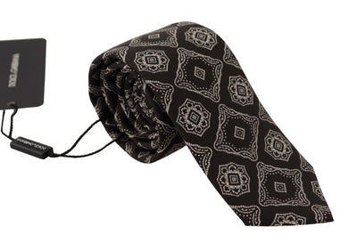 Dolce & Gabbana Schwarz Weiß Quadrat Geometrischer Druck Verstellbare Krawatte