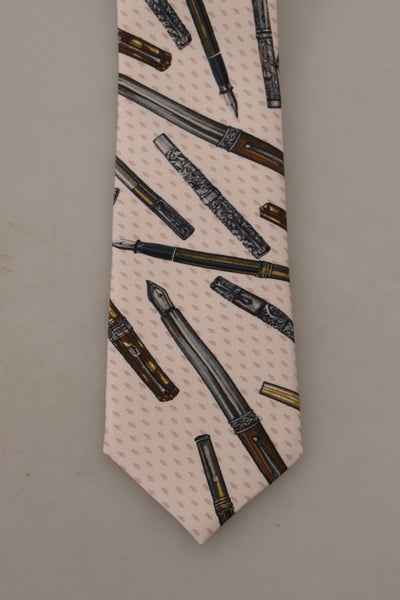 Dolce & Gabbana Rosa Stift Dots Print 100% Seide Verstellbare Hals Accessoire Krawatte