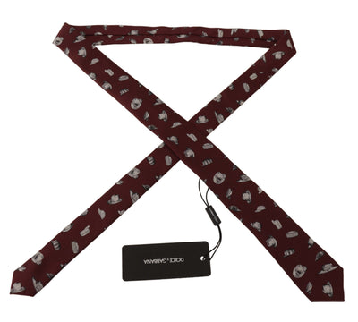 Dolce & Gabbana Maroon Hut Muster 100% Seide Einstellbare Accessoire Krawatte