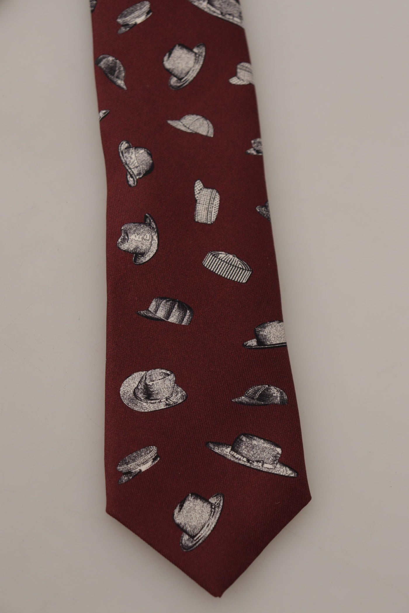 Dolce & Gabbana Maroon Hut Muster 100% Seide Einstellbare Accessoire Krawatte