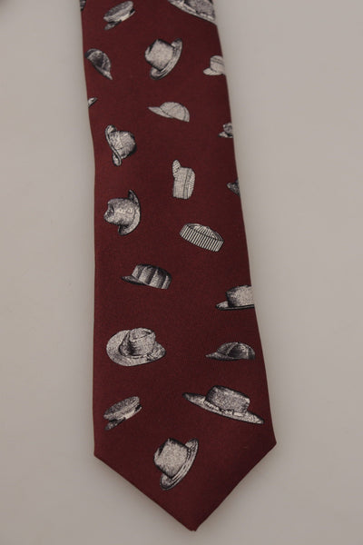 Dolce & Gabbana Maroon Hut Muster 100% Seide Einstellbare Accessoire Krawatte