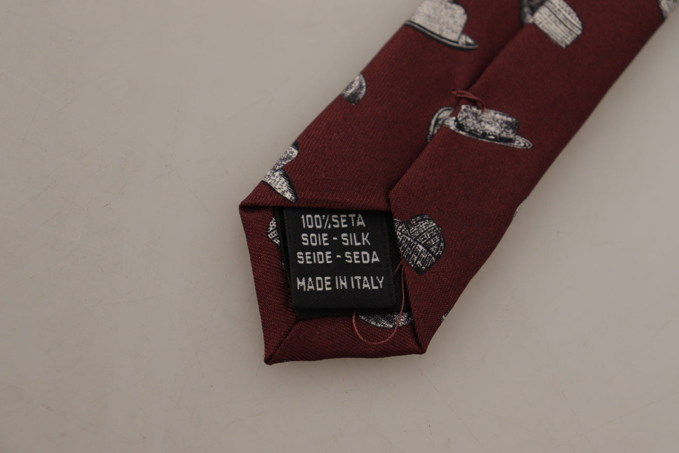 Dolce & Gabbana Maroon Hut Muster 100% Seide Einstellbare Accessoire Krawatte