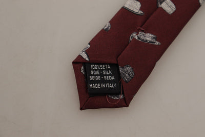Dolce & Gabbana Maroon Hut Muster 100% Seide Einstellbare Accessoire Krawatte