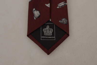Dolce & Gabbana Maroon Hut Muster 100% Seide Einstellbare Accessoire Krawatte