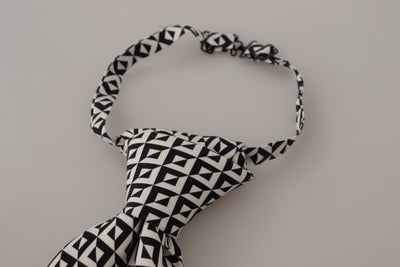 Dolce & Gabbana Schwarz-Weiß Geometrische Krawatte aus 100% Seide Verstellbares Accessoire