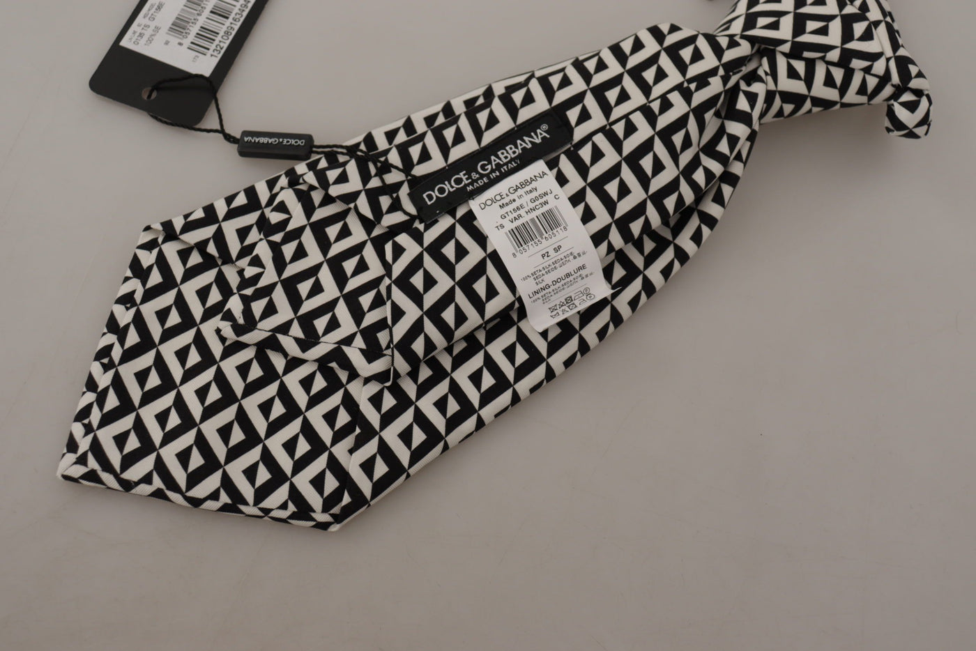 Dolce & Gabbana Schwarz-Weiß Geometrische Krawatte aus 100% Seide Verstellbares Accessoire