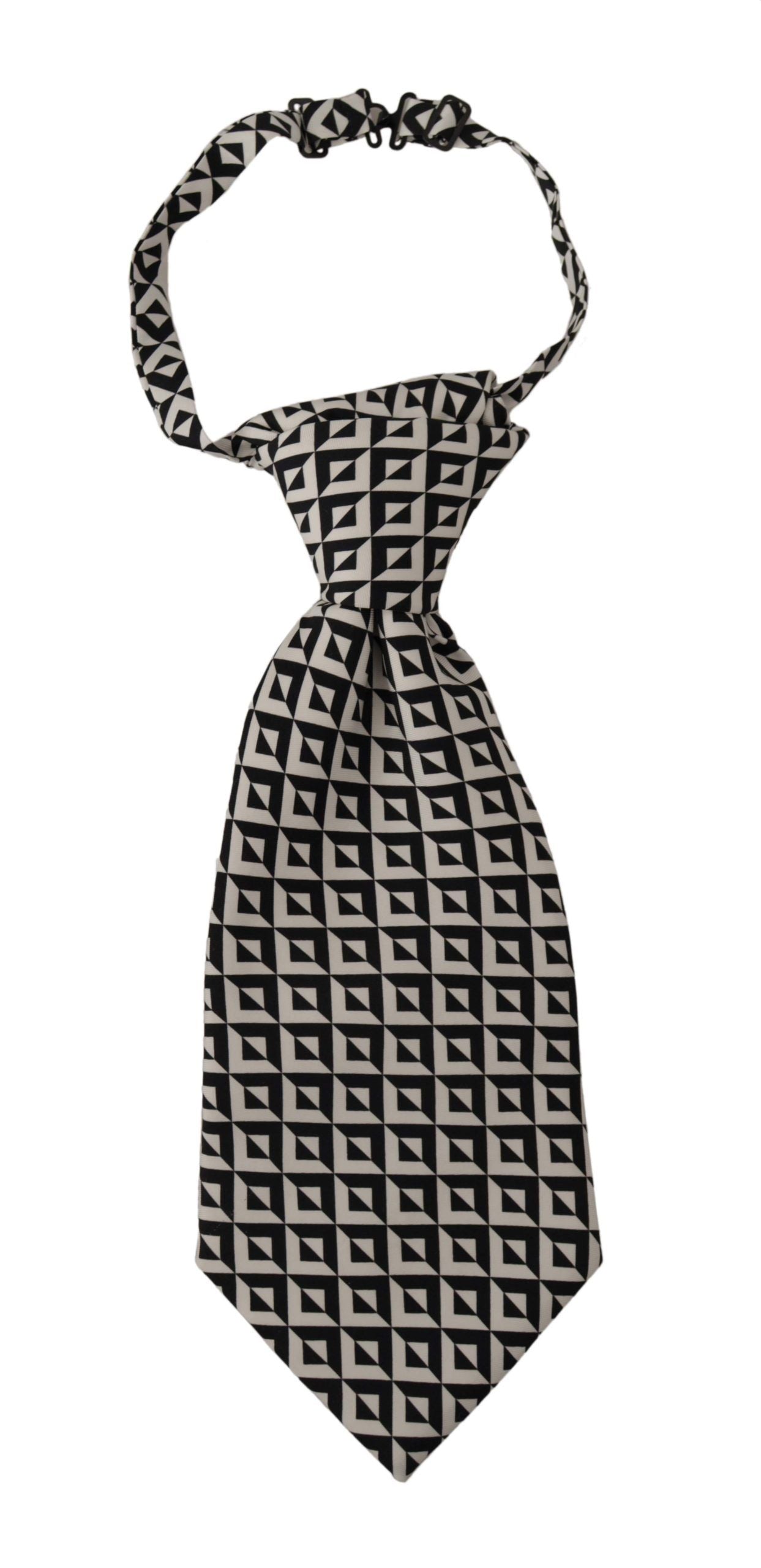 Dolce & Gabbana Schwarz-Weiß Geometrische Krawatte aus 100% Seide Verstellbares Accessoire
