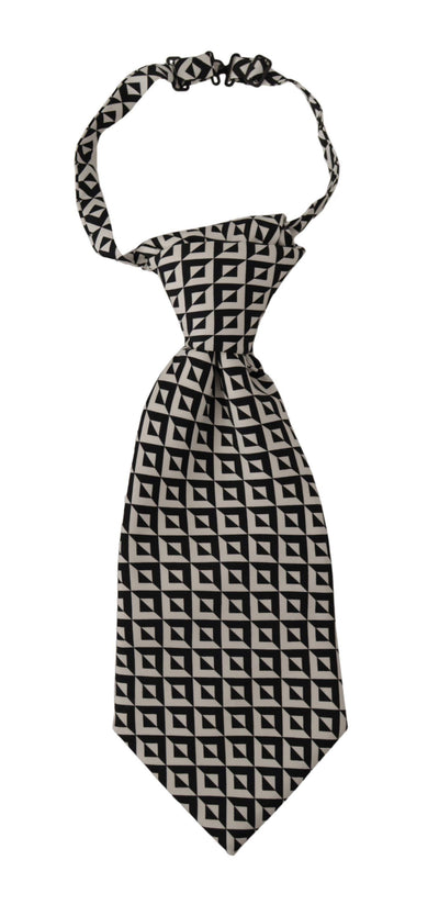 Dolce & Gabbana Schwarz-Weiß Geometrische Krawatte aus 100% Seide Verstellbares Accessoire