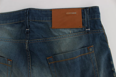 Acht Blaue Waschung Denim Baumwolle Stretch Baggy Fit Jeans