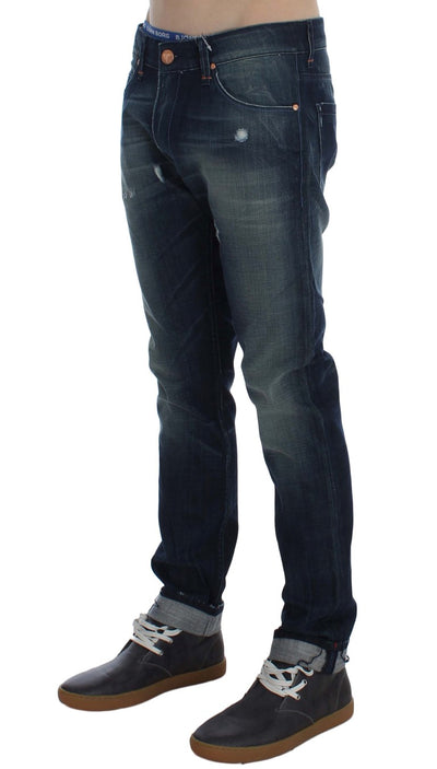 Acht Blaue Waschung Baumwolle Denim Slim Fit Jeans