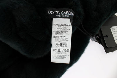 Dolce & Gabbana Grünes Wiesel Pelz Häkelkapuzenschal Mütze