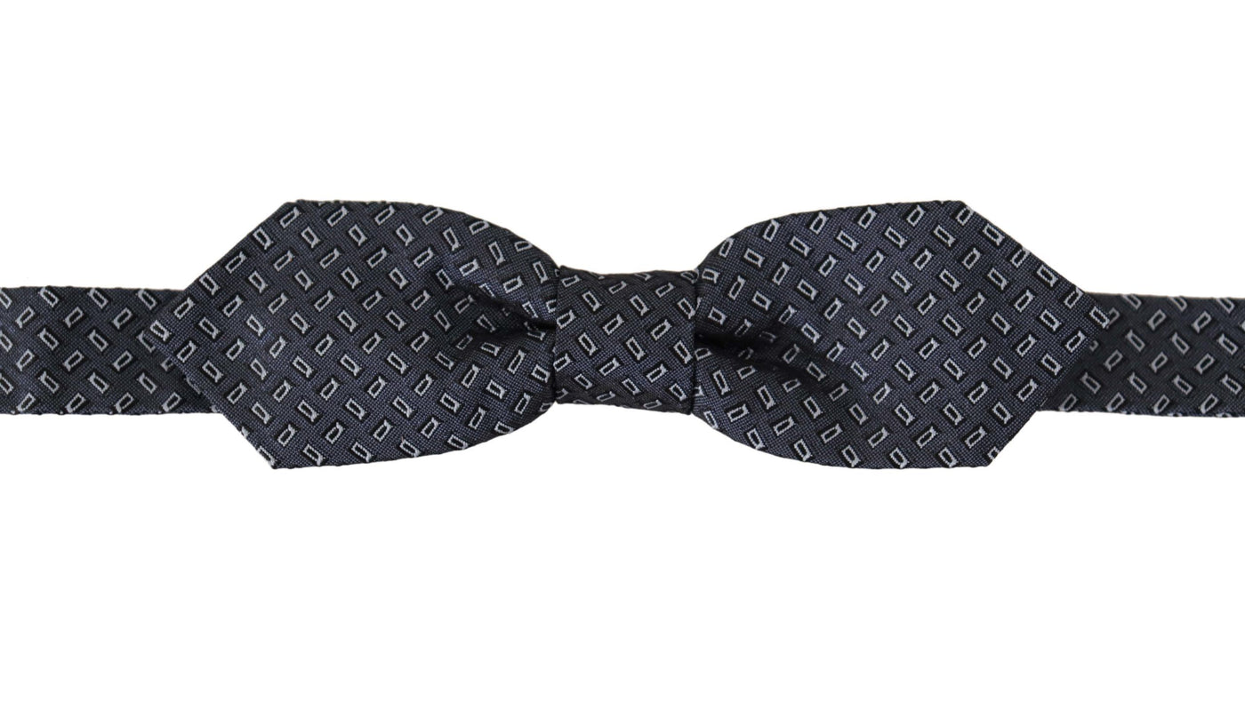 Dolce & Gabbana Blaugraue gepunktete Halskrawatte aus 100% Seide Papillon