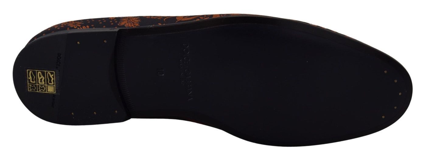 Dolce & Gabbana Blau Rost Floral Hausschuhe Loafers Schuhe