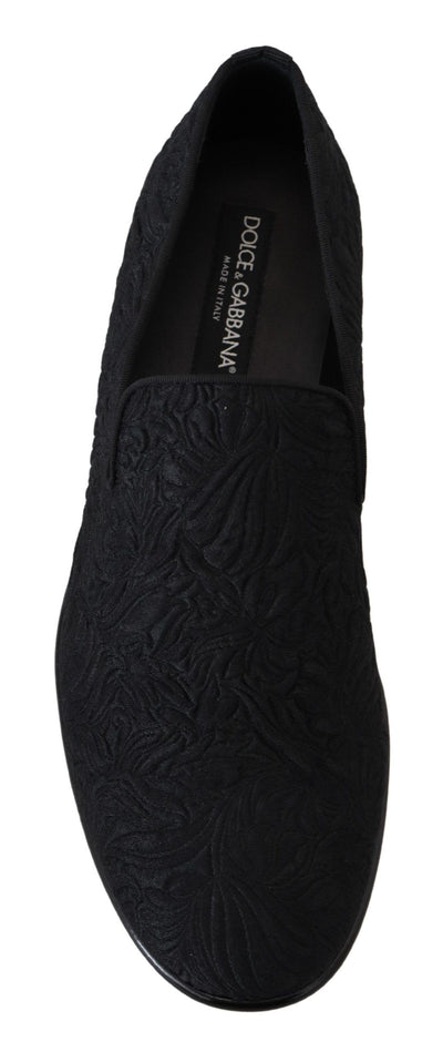 Dolce & Gabbana Schwarz Floral Jacquard Hausschuhe Loafers Schuhe
