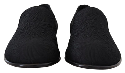 Dolce & Gabbana Schwarz Floral Jacquard Hausschuhe Loafers Schuhe