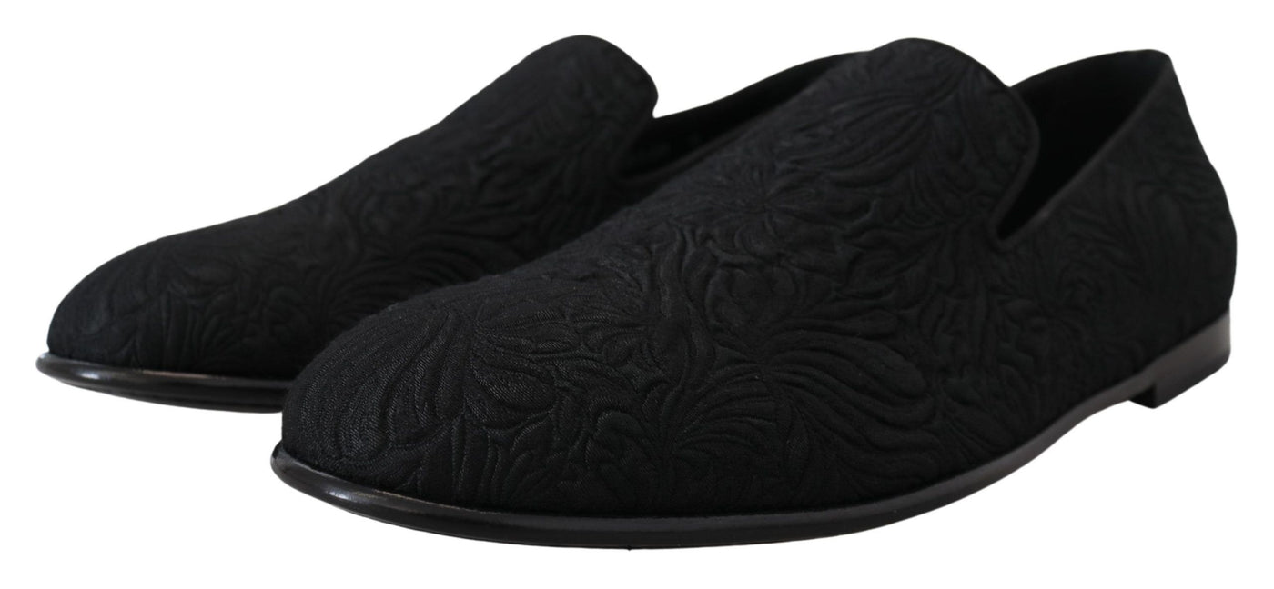 Dolce & Gabbana Schwarz Floral Jacquard Hausschuhe Loafers Schuhe