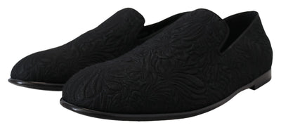 Dolce & Gabbana Schwarz Floral Jacquard Hausschuhe Loafers Schuhe