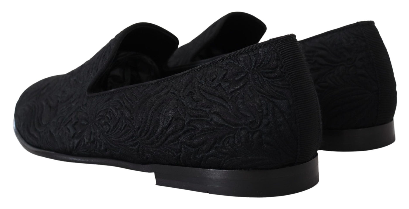 Dolce & Gabbana Schwarz Floral Jacquard Hausschuhe Loafers Schuhe