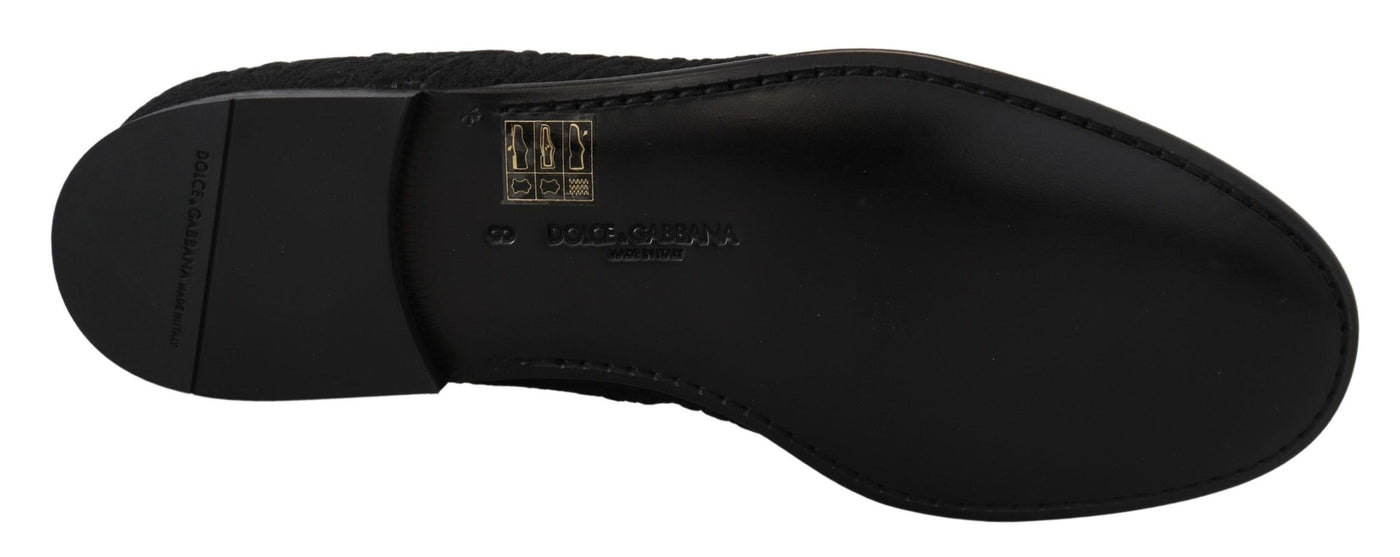 Dolce & Gabbana Schwarz Floral Jacquard Hausschuhe Loafers Schuhe