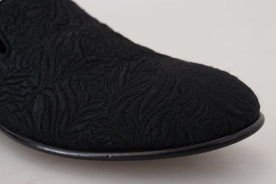 Dolce & Gabbana Schwarz Floral Jacquard Hausschuhe Loafers Schuhe