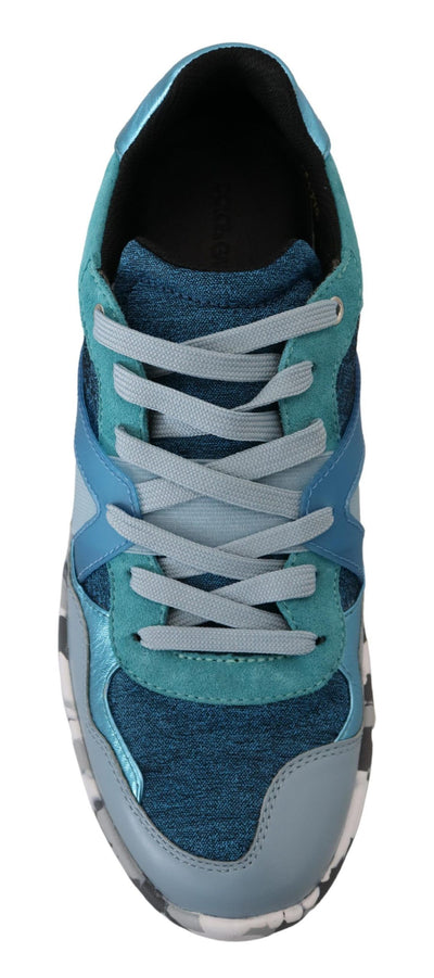 Dolce & Gabbana Blaue graue Leder Sport Low Top Turnschuhe