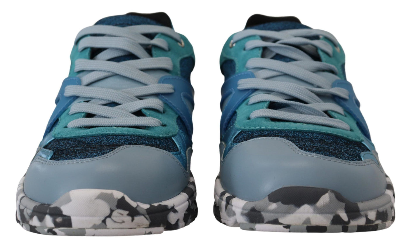 Dolce & Gabbana Blaue graue Leder Sport Low Top Turnschuhe