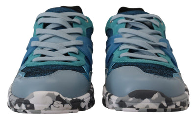 Dolce & Gabbana Blaue graue Leder Sport Low Top Turnschuhe