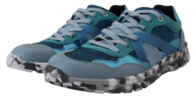 Dolce & Gabbana Blaue graue Leder Sport Low Top Turnschuhe