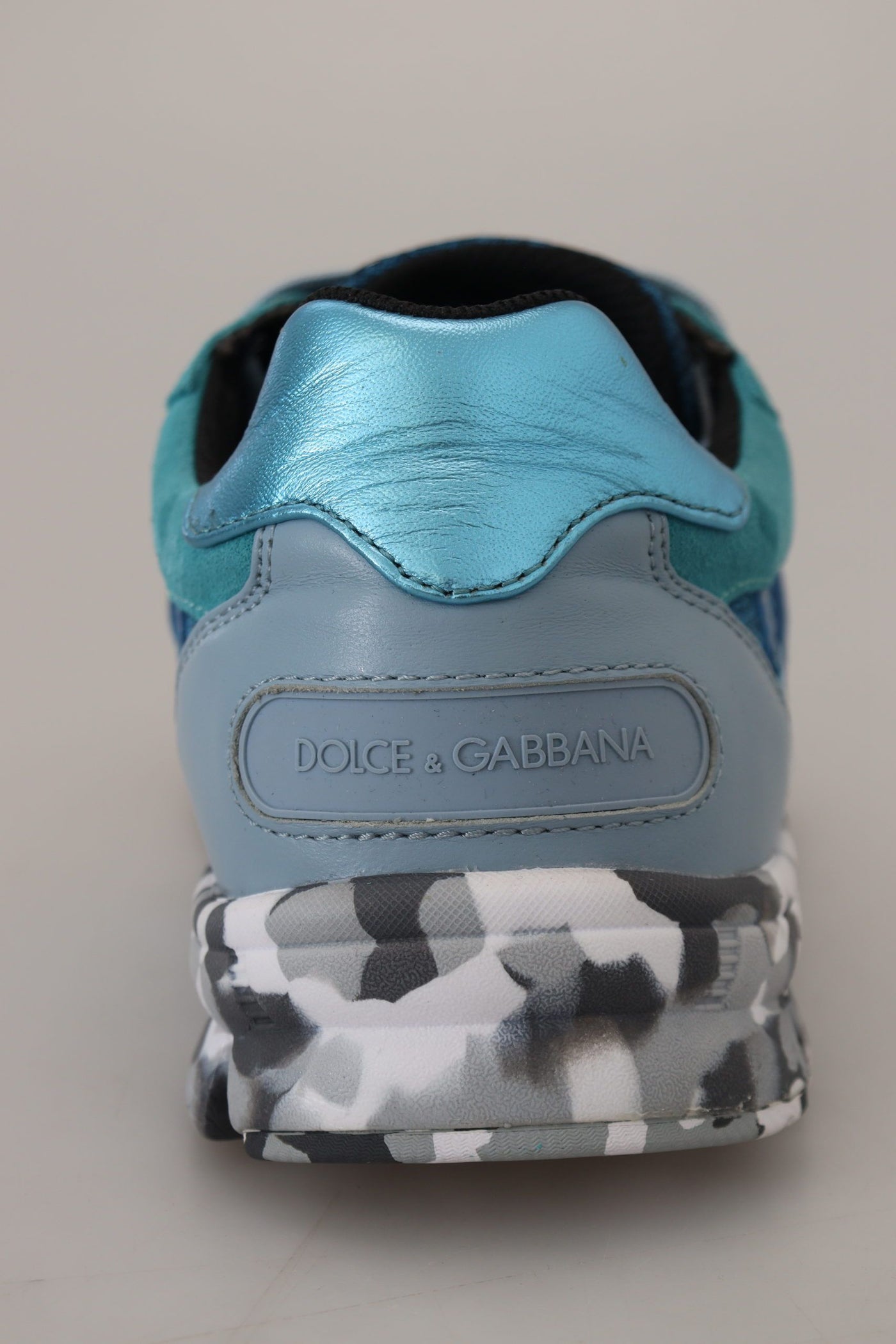 Dolce & Gabbana Blaue graue Leder Sport Low Top Turnschuhe