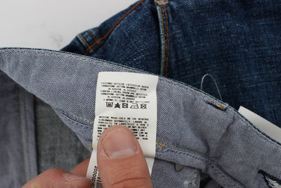 Acht Blaue Waschung Baumwolle Baggy Loose Fit Jeans