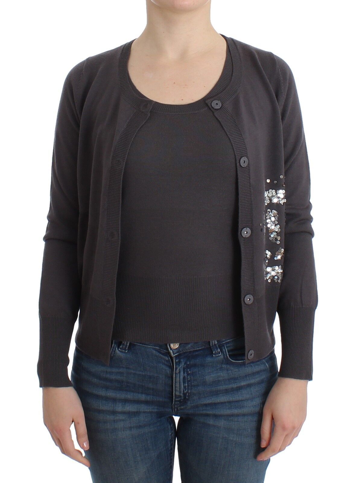 John Galliano Lila Wolle Pailletten Strickjacke Pullover