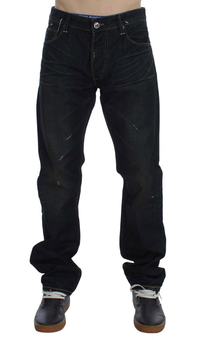 Acht Blaue Waschung Baumwolle Denim Straight Fit Jeans