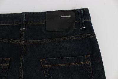 Acht Blaue Waschung Baumwolle Denim Straight Fit Jeans
