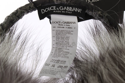 Dolce & Gabbana Grauer Fuchs Pelz Kristall Ohrenschützer