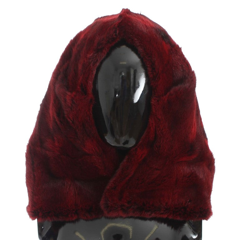 Dolce & Gabbana Bordeaux Hamster Pelz Häkelkapuze Schal Mütze