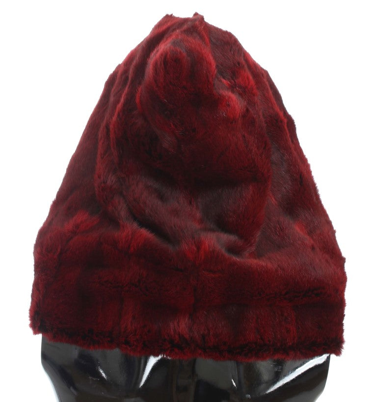 Dolce & Gabbana Bordeaux Hamster Pelz Häkelkapuze Schal Mütze