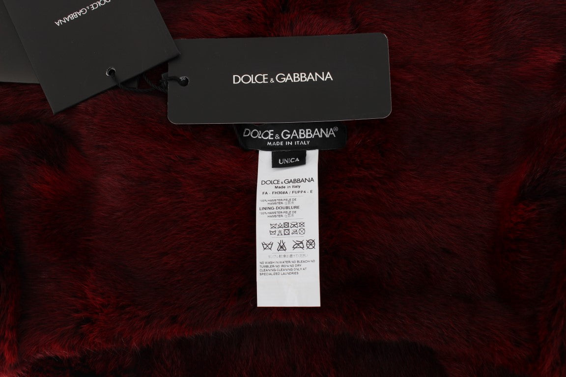 Dolce & Gabbana Bordeaux Hamster Pelz Häkelkapuze Schal Mütze