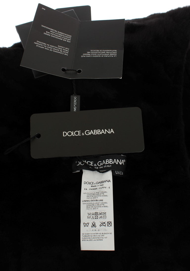Dolce & Gabbana Schwarzes Wiesel Pelz Häkelkapuzenschal Mütze