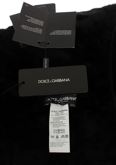 Dolce & Gabbana Schwarzes Wiesel Pelz Häkelkapuzenschal Mütze