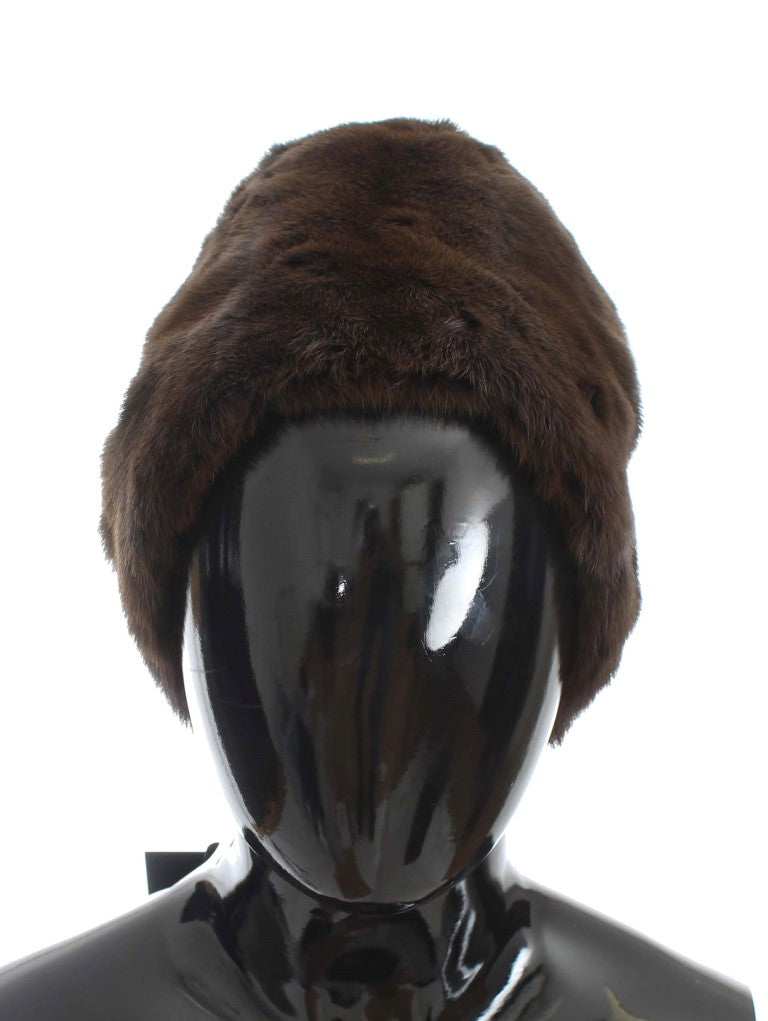 Dolce & Gabbana Braunes Wieselpelz Damen Kaschmirmütze Beanie