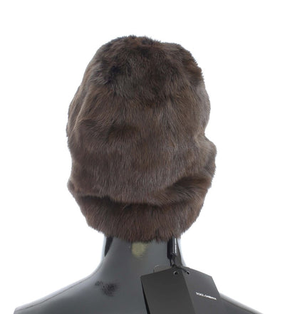 Dolce & Gabbana Braunes Wieselpelz Damen Kaschmirmütze Beanie