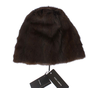 Dolce & Gabbana Braunes Wieselpelz Damen Kaschmirmütze Beanie
