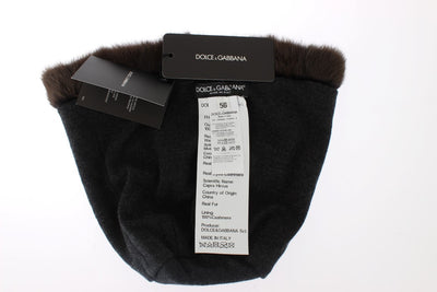 Dolce & Gabbana Braunes Wieselpelz Damen Kaschmirmütze Beanie