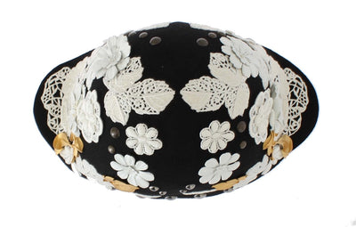 Dolce & Gabbana Schwarz Wolle Weiß Floral Gold Leaf Hut