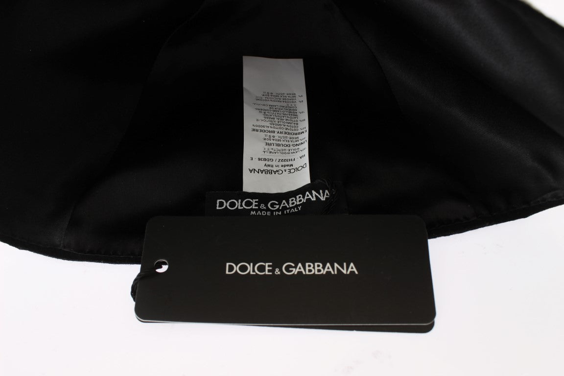 Dolce & Gabbana Schwarz Wolle Weiß Floral Gold Leaf Hut
