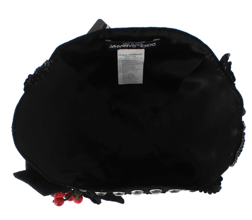 Dolce & Gabbana Schwarz Kristall Gold Kirschen Brosche Hut