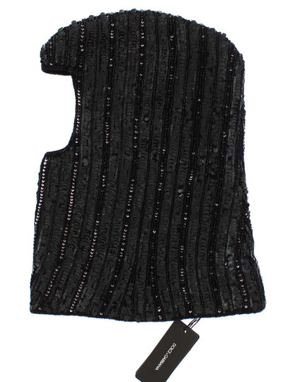 Dolce & Gabbana Schwarzer gestrickter Pailletten-Kapuzenschal Mütze