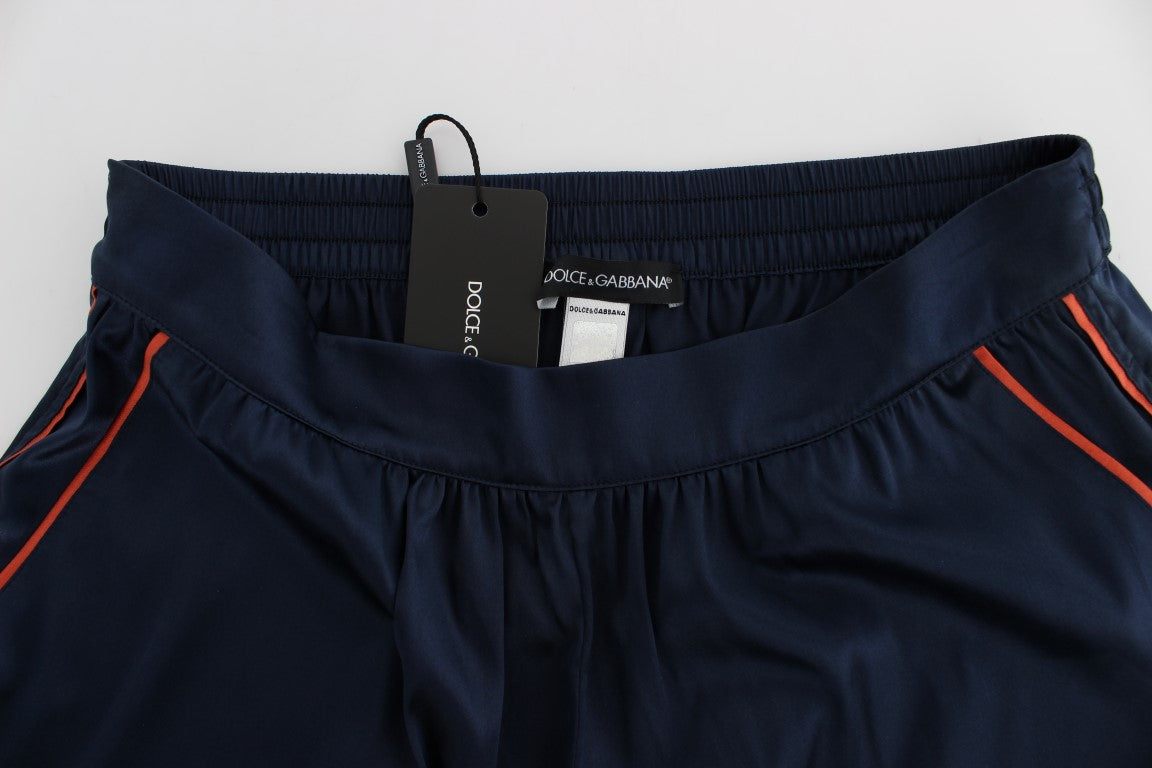 Dolce & Gabbana Blaue Seidenstretch-Schlafanzugshorts