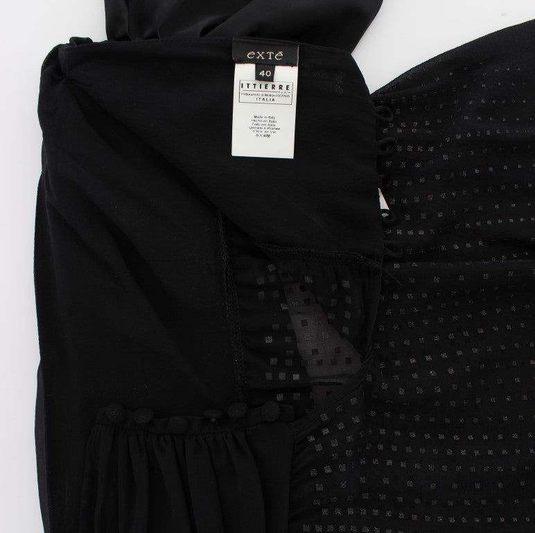 Exte Schwarzer Halsausschnitt Wickeltop Bluse